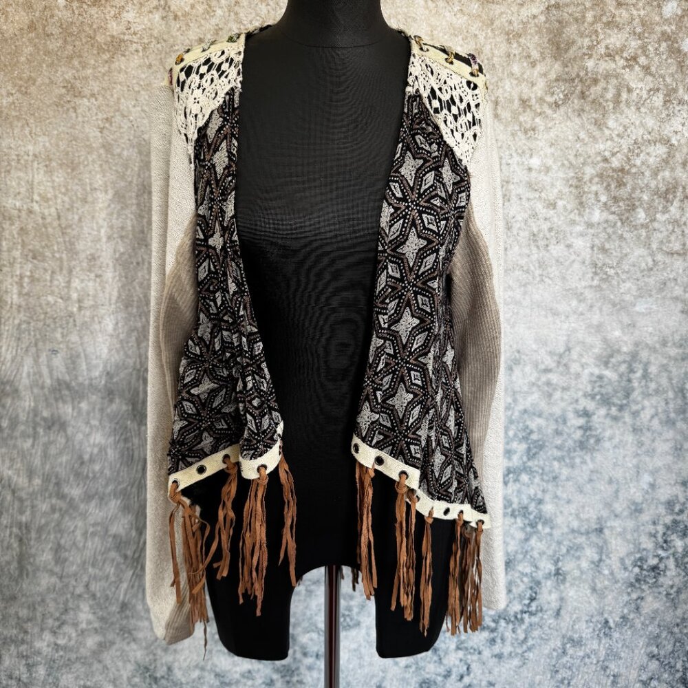 Gimmicks Cardigan with Lace and Fringe - Medium